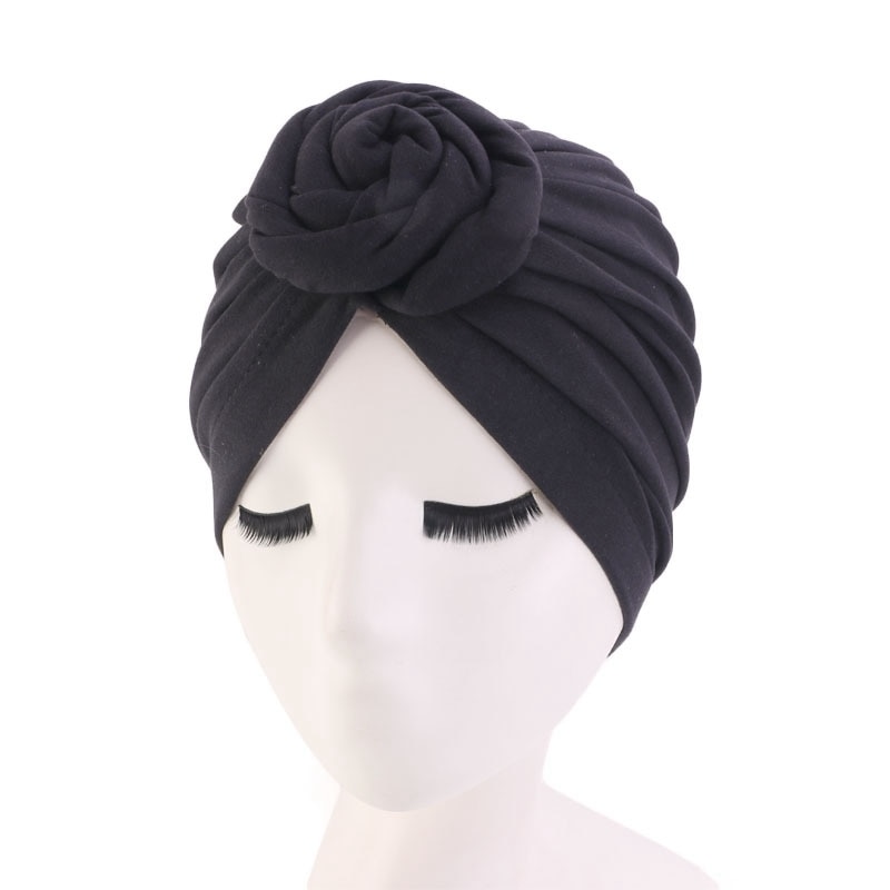 6 Colors Cotton Bonnet Hair Styling Cap Head Cover Wrap Salon Night Hat Natural Curly Hair Double Elastic Bathing Sleep Women: Black