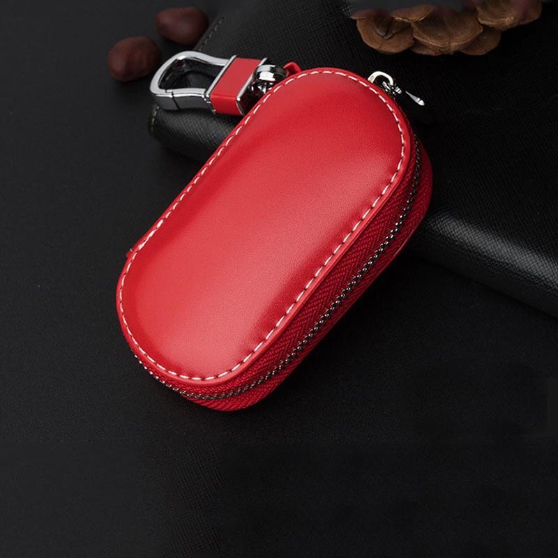 Auto Key Bag Case Wallet Holder Keten Sleutel Portemonnee Ring Collector Huishoudster Pocket Key Organizer Smart Lederen Sleutelhanger: Rood