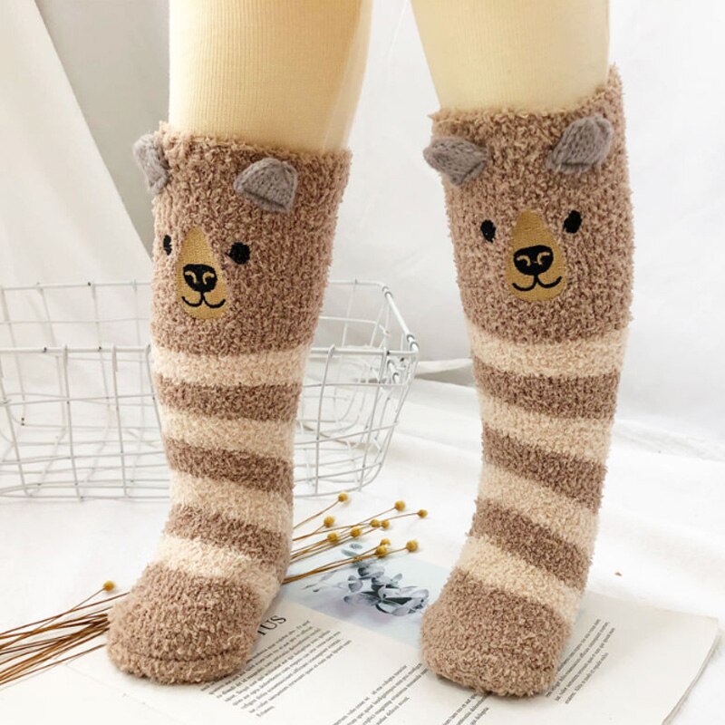 Kinderen baby meisjes jongens pluche koraal fleece sokken peuter kinderen kerst print kniehoog winter warme zachte vloer sokken 0-10y