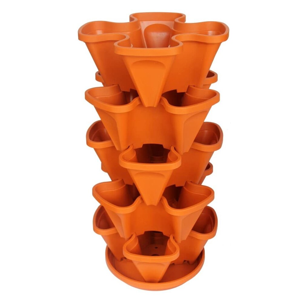 5PCS Stackable Flower Pot Garden Accessories Plant Pot Planters Plastic Tower With Tray Garden Pot Strawberry Vegetable Planter: Brick Red