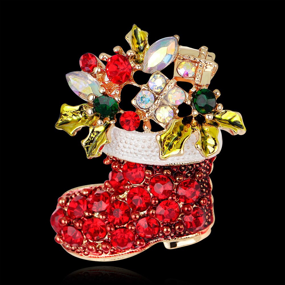 JUJIE Christmas Shoes Brooches For Women Female Red Enamel Boots Pins Jewelry