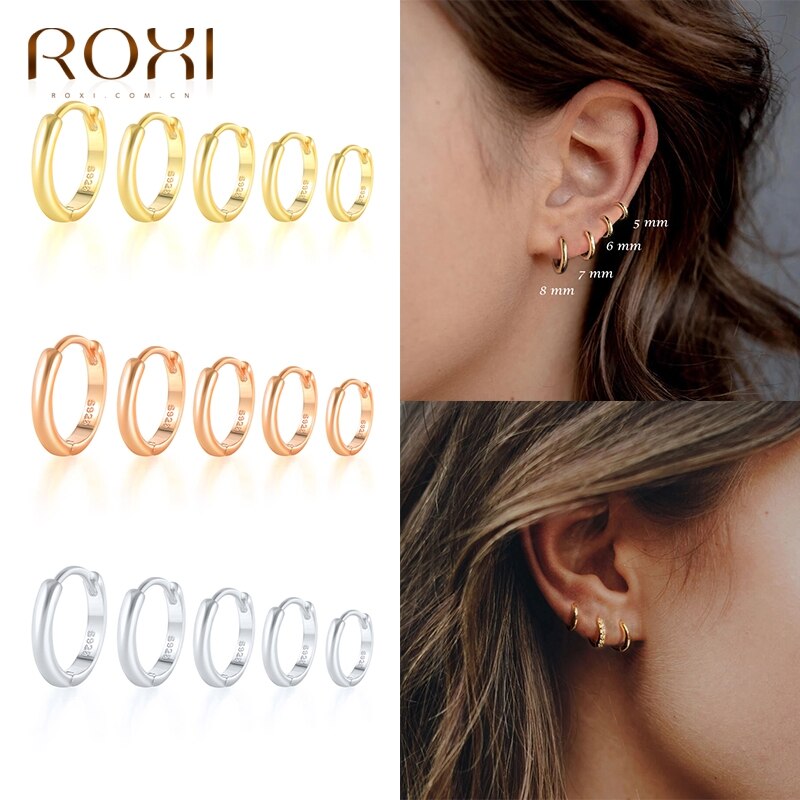 ROXI-Pendientes de plata esterlina 925 para Mujer, aretes redondos de geometría brillante Vintage, Pendientes de aro Kolczyki Damskie