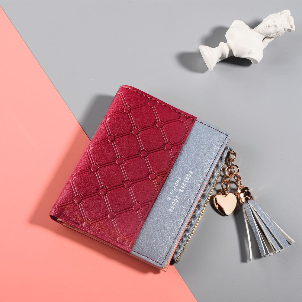 UOSC Leather Women's Wallet Cute Purse Long Zip Bag Coin Card Holder Soft Leather Phone Card Wallets Female Clutch: Red