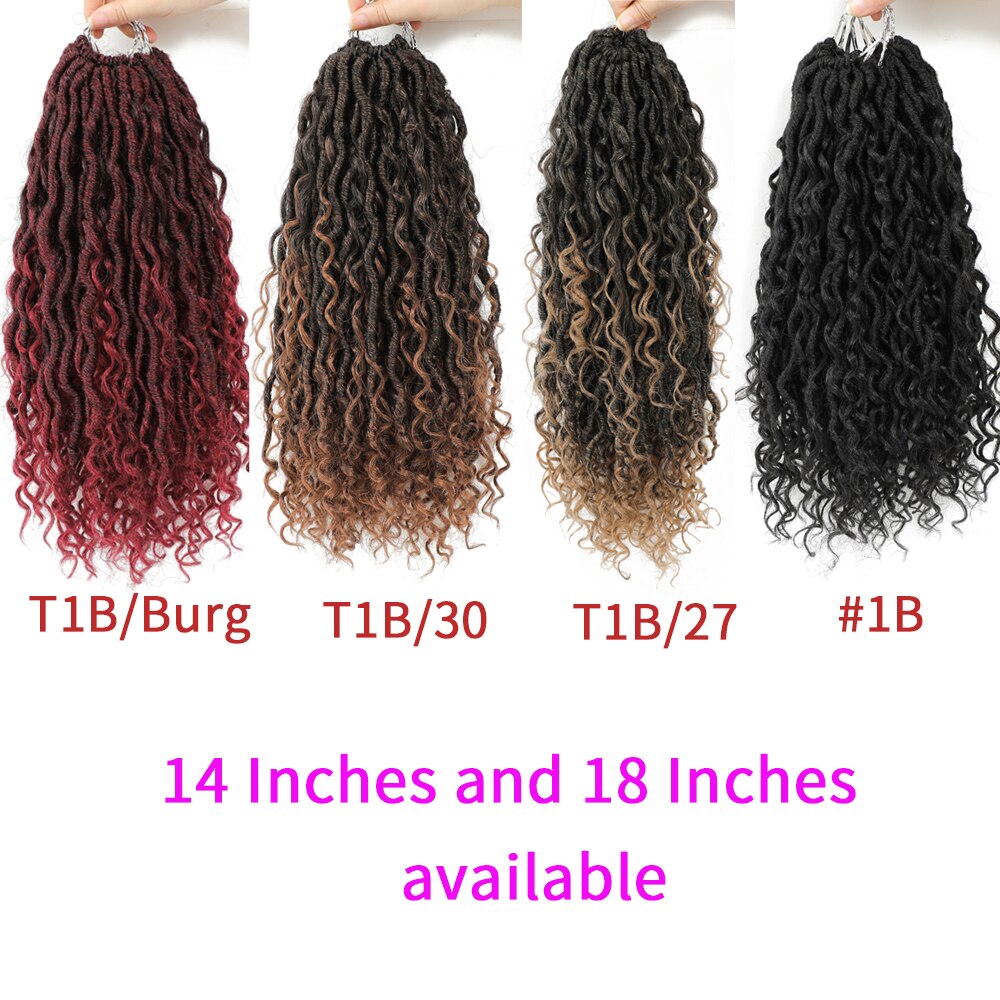 Luxury for Braiding 14" 18" River Goddess Locs Crochet Synthetic Braiding Hair Extensions Ombre Brown Faux Locs With Curly Hair