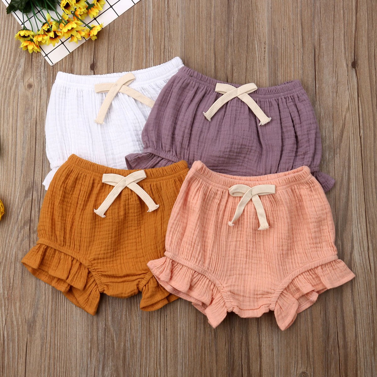 Bébé bébé fille coton couleur unie à volants PP Shorts couches couches couvre Bloomers vêtements d'été 0-18 M