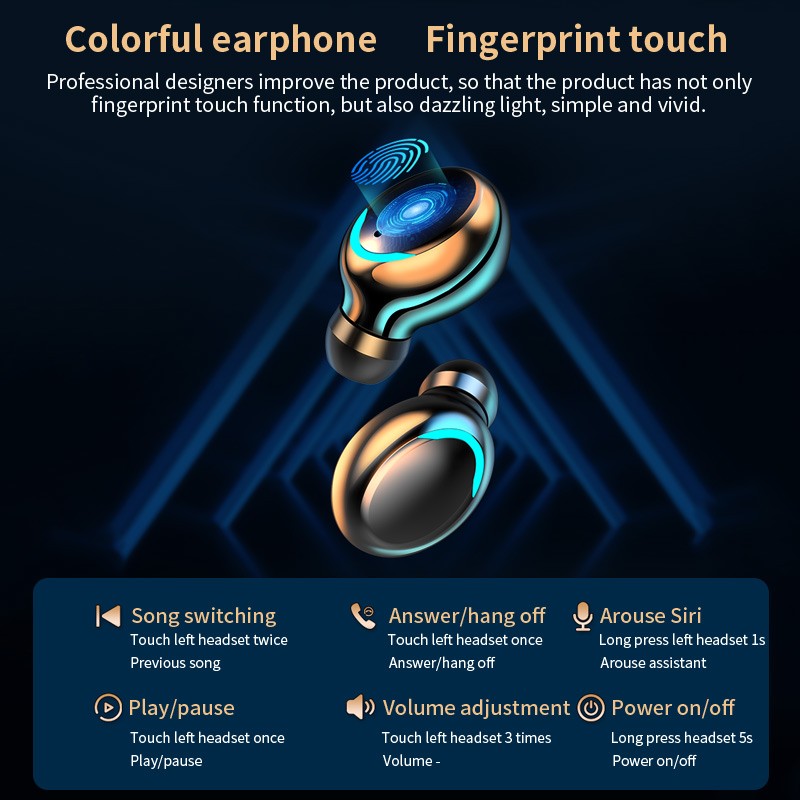 Echte draadloze bluetooth-oortelefoon met touchbediening, sporthoofdtelefoon, mini-oordopjes, stereobas,  f9 waterdichte draadloze headset met microfoon, android