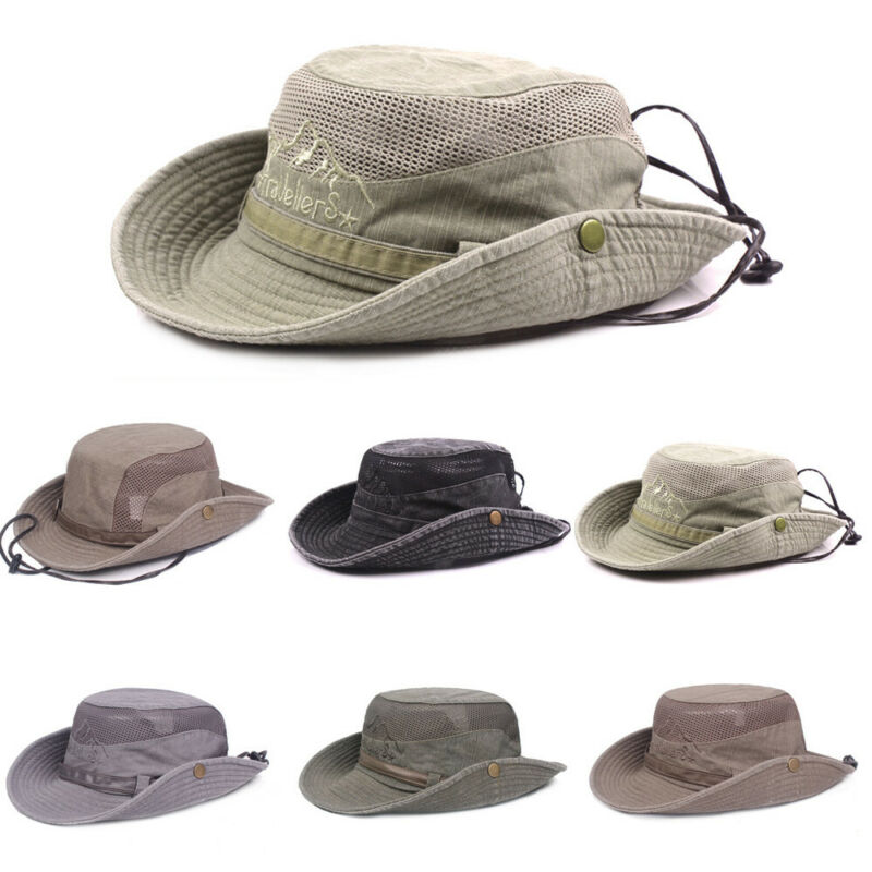 HEREN DAMES Mesh SAFARI AUSSIE OUTBACK BUSH BREDE RAND ZOMER ZONNEHOED