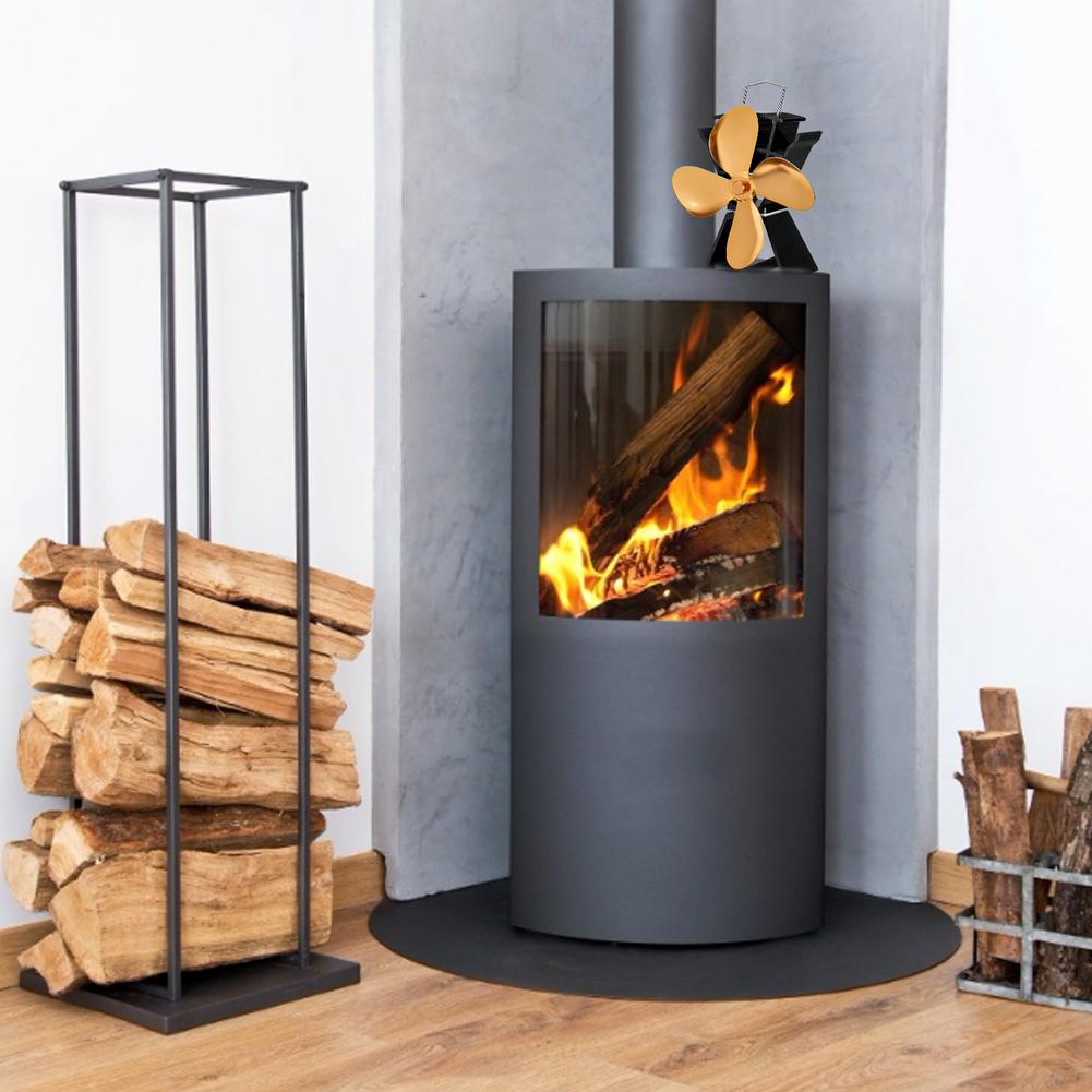 4 Blade Stove Fan - Quiet, Heat Powered Wood/Log Burner Fan - Eco Friendly Heat Circulation for Fireplaces Golden