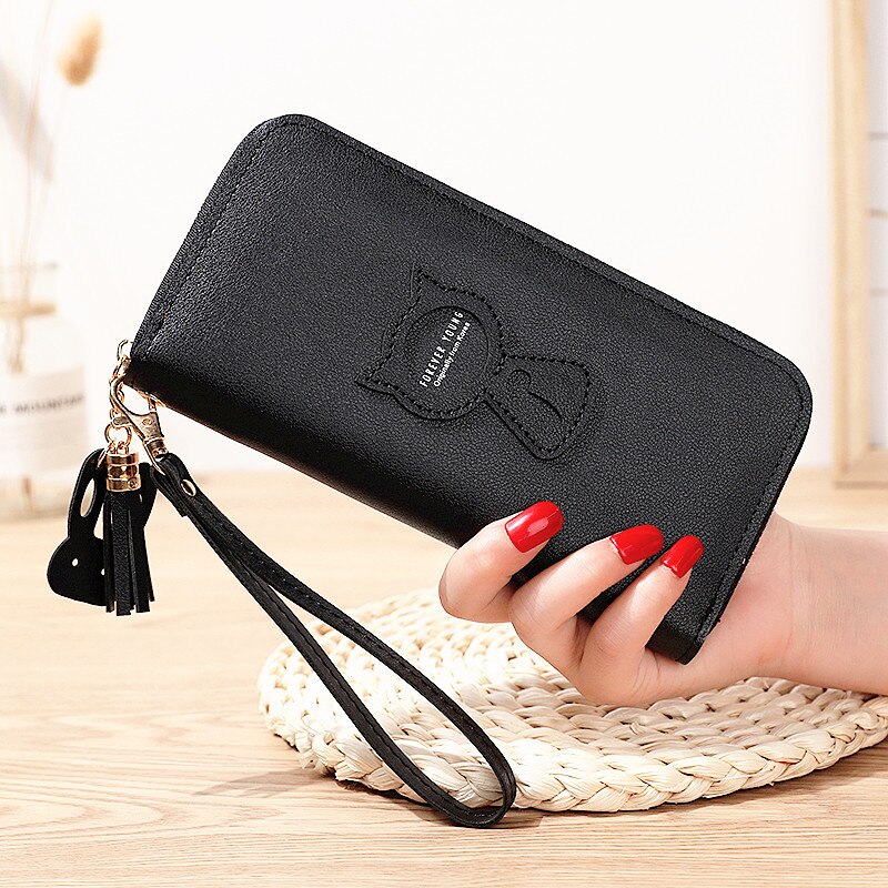 Women Wallet PU Leather Card Holder Coin Purses Zipper Long Female Wallet Cat Applique Cellphone Bag Lady: L5