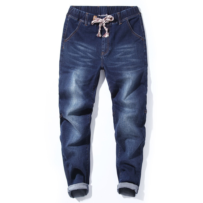 Höst vinter lösa herrjeans stora storlekar 52 harlan jeans 7xl herrkläder man baggy byxor resår jeans manlig midja: Blå / Xxxl
