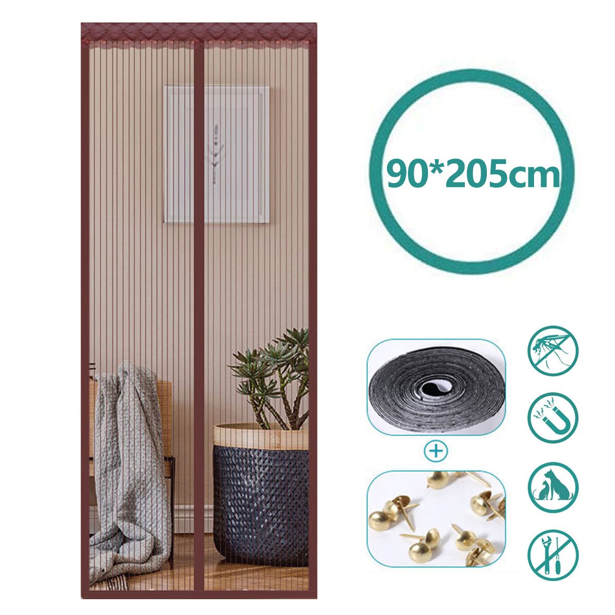 Porta dello schermo magnetico mantieni Anti zanzare insetti fuori zanzariera, zanzare tenda balcone scorrevole soggiorno bambini: Brown90-205cm