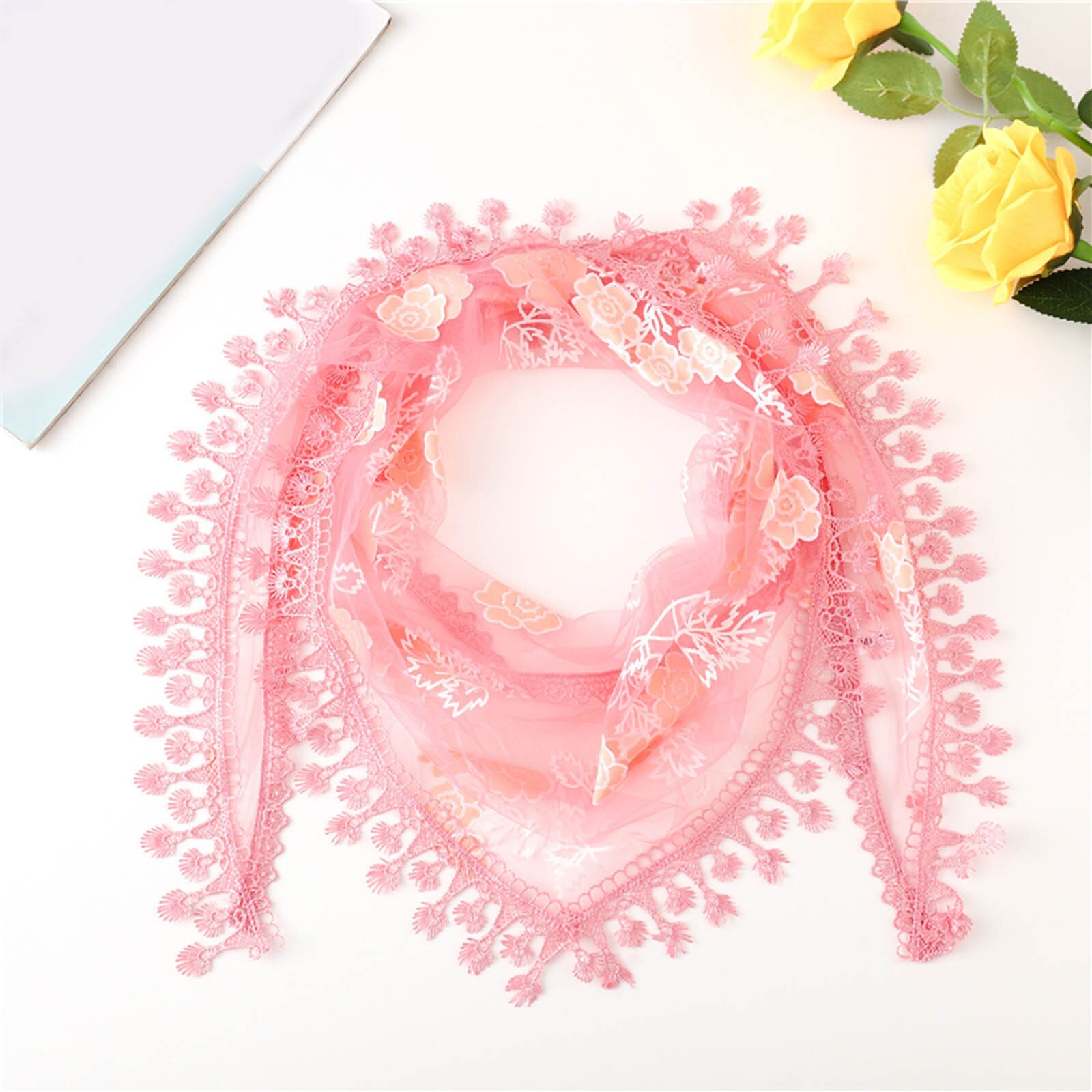 Bufanda multifuncional con borlas de encaje para mujer, chal de flores, pashmina suave, estola de playa de Echarpe,: PK
