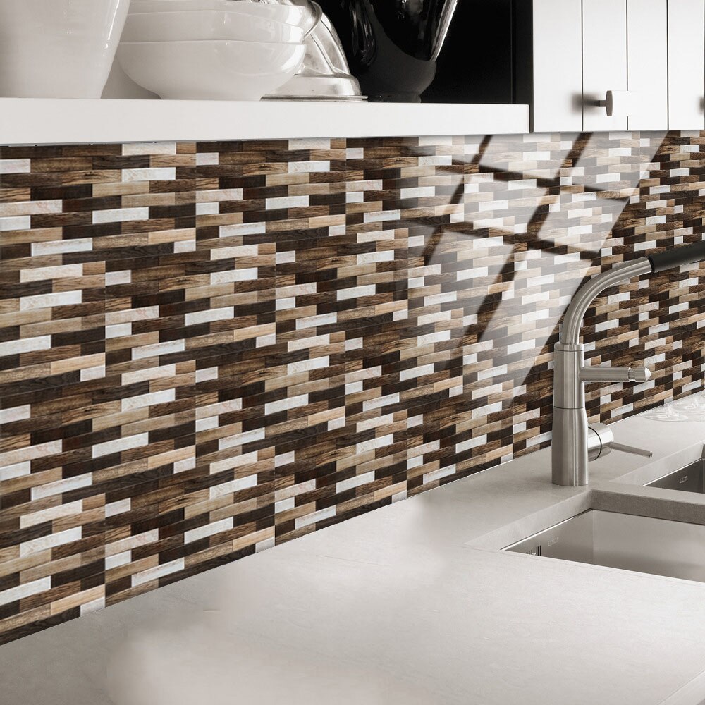 10 Stks/set Rechthoek Houtnerf Textuur Tegels Muursticker Keuken Olie-Proof Wastafel Tafels Home Decor Keramiek Art Behang