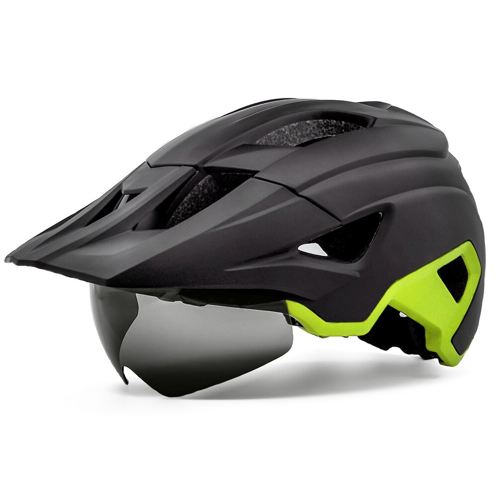 Mtb Helm Fietsen Mannen Vrouwen Rijden Met Achterlicht En Zonneklep Goggles Xc Weg Mountainbike Helmen Met Lens casco Ciclismo: Black green