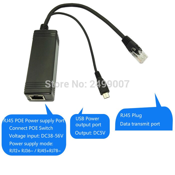 1000M Gigabit 5V 2A 3A Ethernet Actieve Poe Splitter Mini Micro Usb Plug Power Over Ethernet Splitters 1000mbps