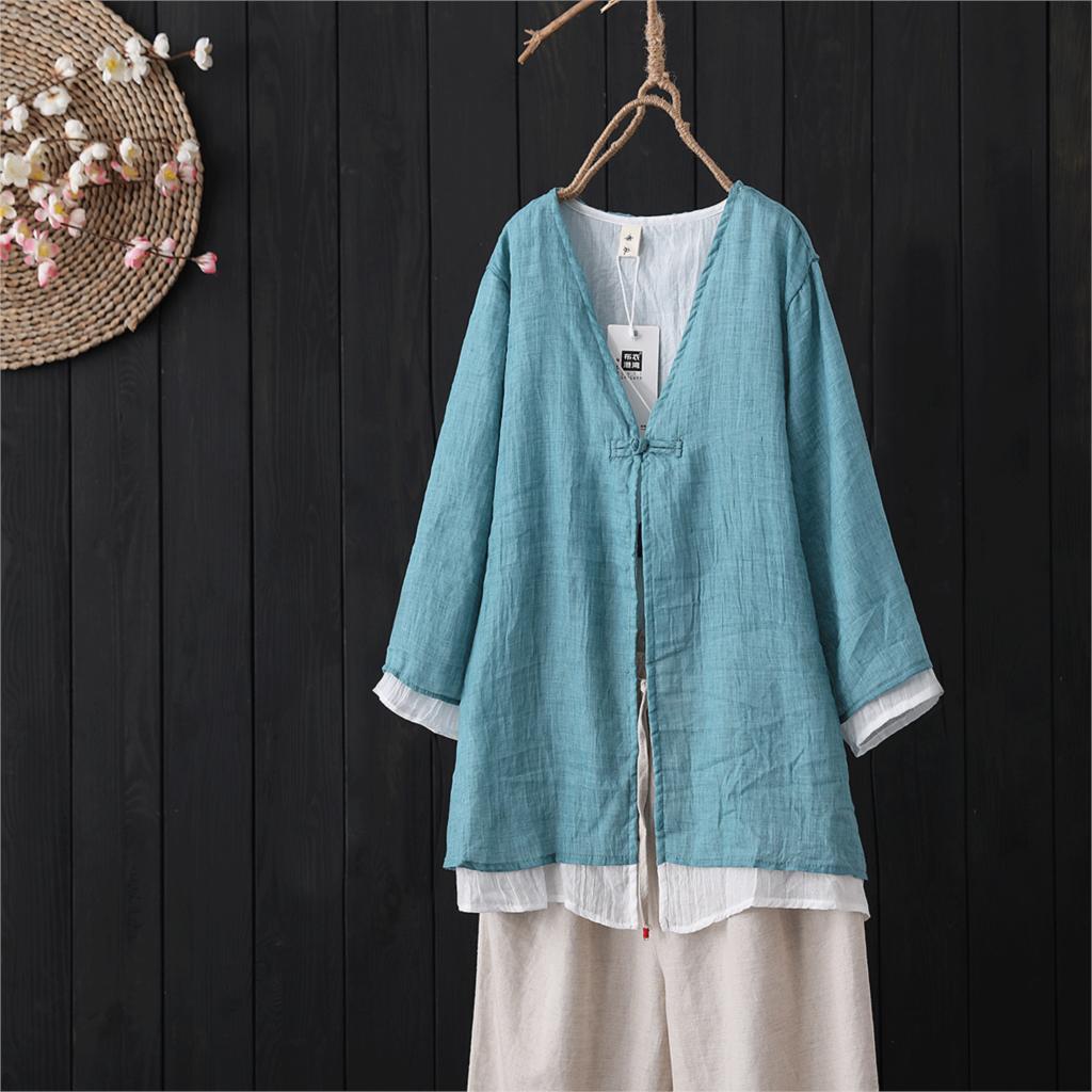 Ropa china tradicional blusas para mujer, Camisa de algodón con botones de lino para mujer oriental hanfu ropa china femenina: color6