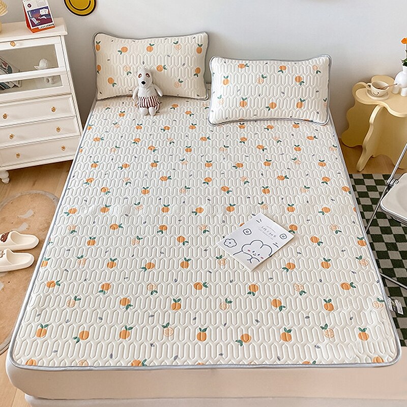 Ins Cute Latex Mattress Cover Set Girly Heart Air Conditioning Soft Mat Foldable Machine Washable Bed Mat Cool Bed Cover: Orange / 90x200cm