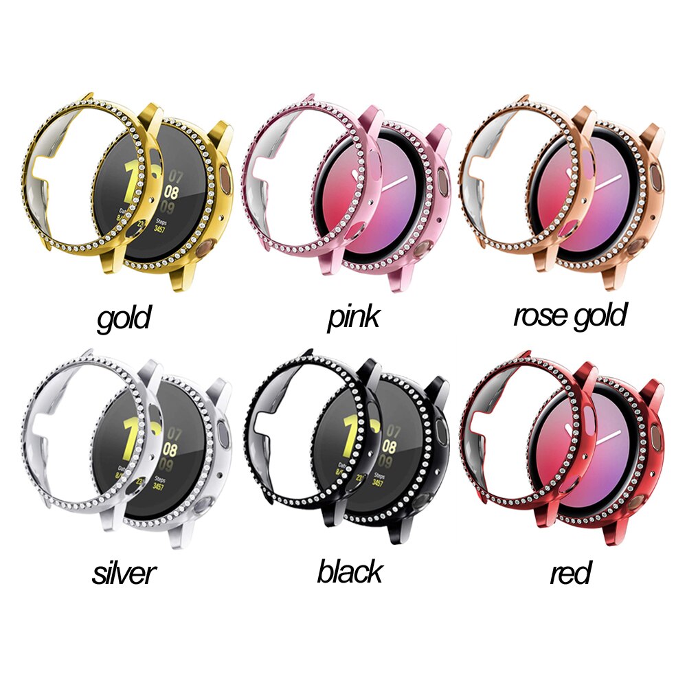 Bling diamond hard pc klokkekasse støtfangerramme heldeksel deksel beskytter shell skin for samsung galaxy watch active 2 40mm 44mm