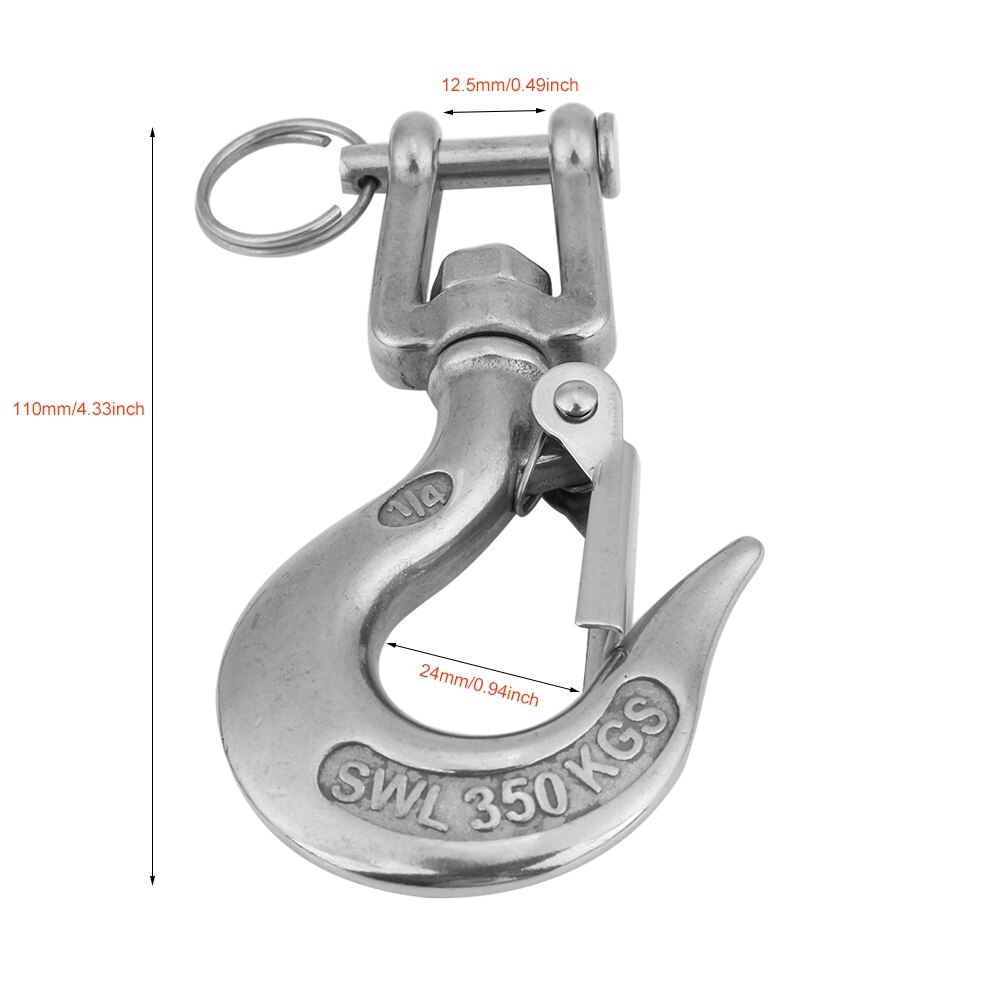 304 Stainless Steel Swivel Eye Clevis Lifting Chain Snap Hook 650KG Working Load Limit 90mm/110mm/138mm: 110mm