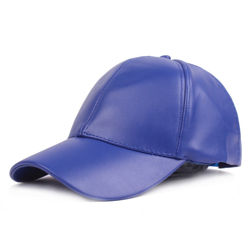 6 Panel PU Faux Leather Curved Baseball Cap Dad Hats for Women Men,Red Pink Black Blue Brown: blue