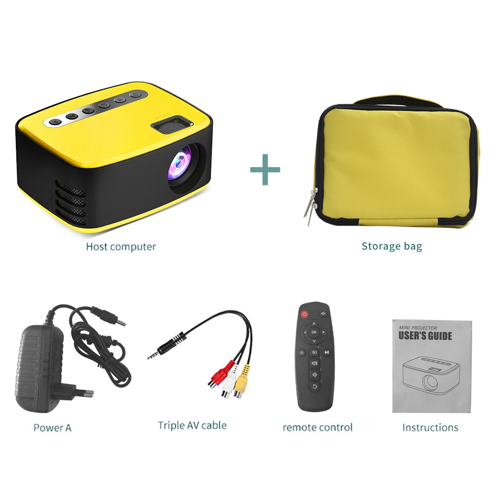 VEIDADZ-miniproyector portátil para cine en casa, reproductor de vídeo multimedia, 1080P, USB, HD, LED, 320x240 píxeles, T20: T20 Yellow plus bag / Enchufe británico