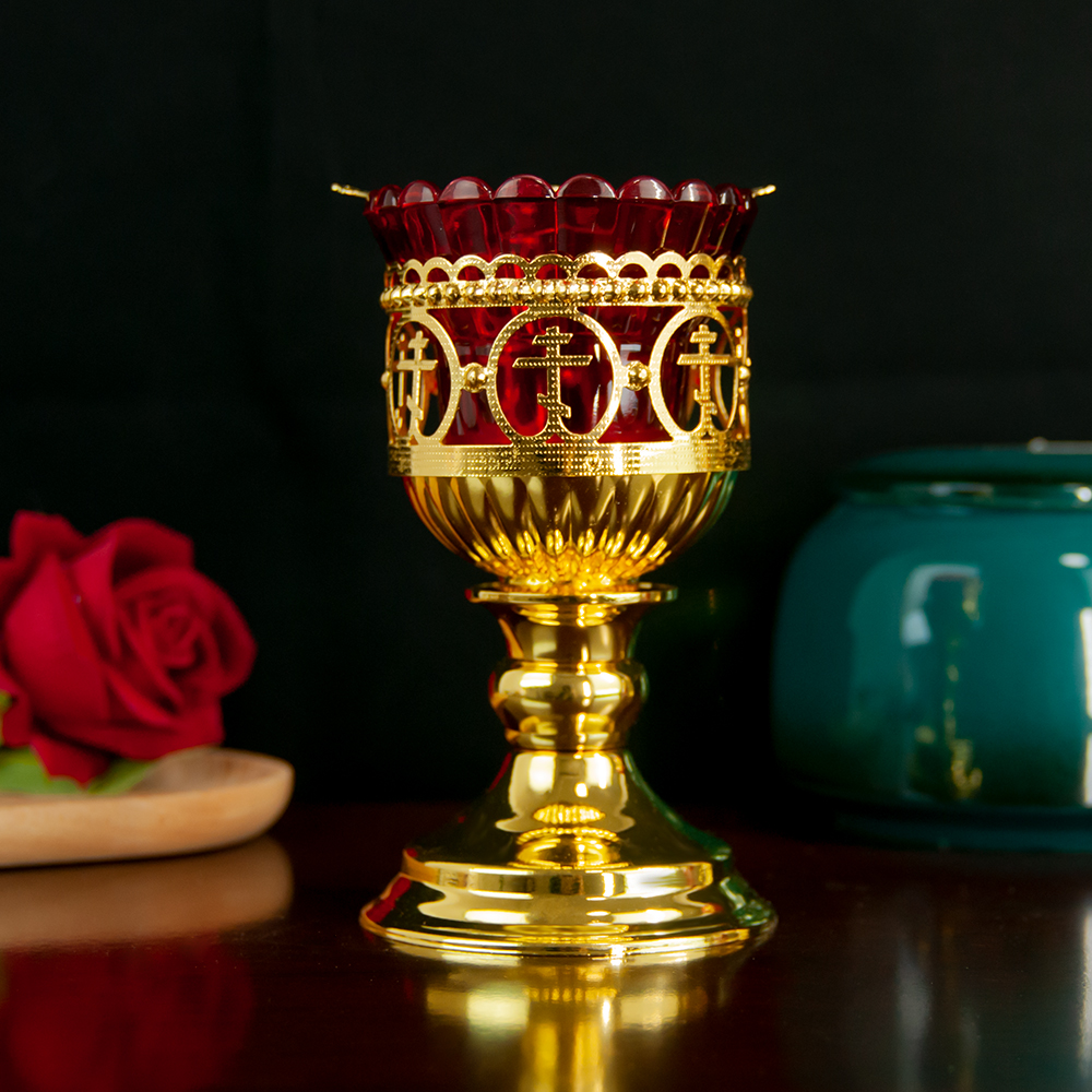 Candelabro de iglesia ortodoxa, suministros rituales religiosos, puede contener velas o aceite sagrado para quemar, con soportes para mechas: Plata