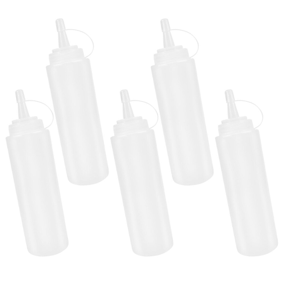 5pcs 230ml 8oz Squeeze Squirt Condiment Bottles with Twist On Cap Lids Dispensers for Ketchup Mustard Sauces Olive