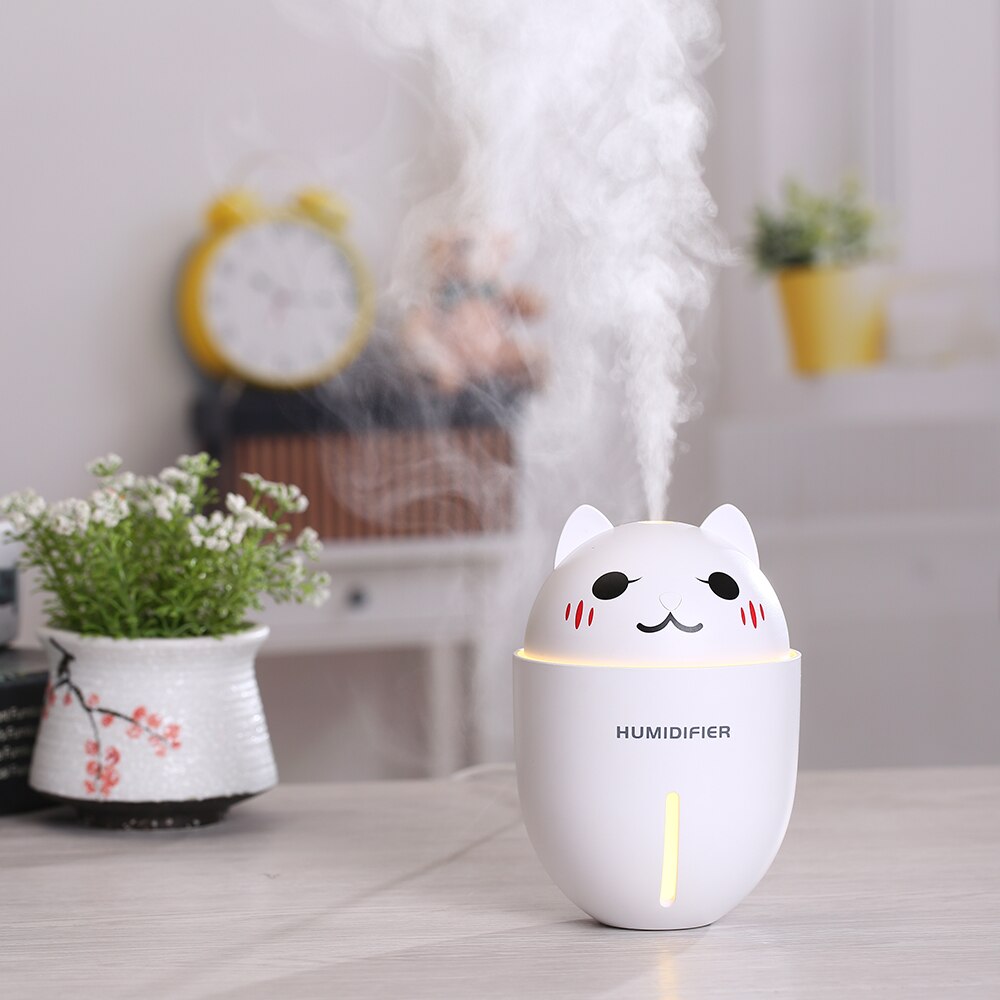 Cute Cat Humidifiers 3 in 1 320ML USB Air Humidifier Ultrasonic Cool-Mist Adorable Pet Mini Humidifier With LED Light USB Fan