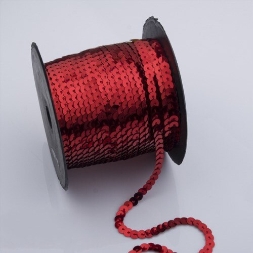 6mm lâche rond plat Sequin sur garniture couture Paillettes Paillettes ruban cordes pour vêtement accessoire bricolage artisanat Art décoration 5 yard: Red