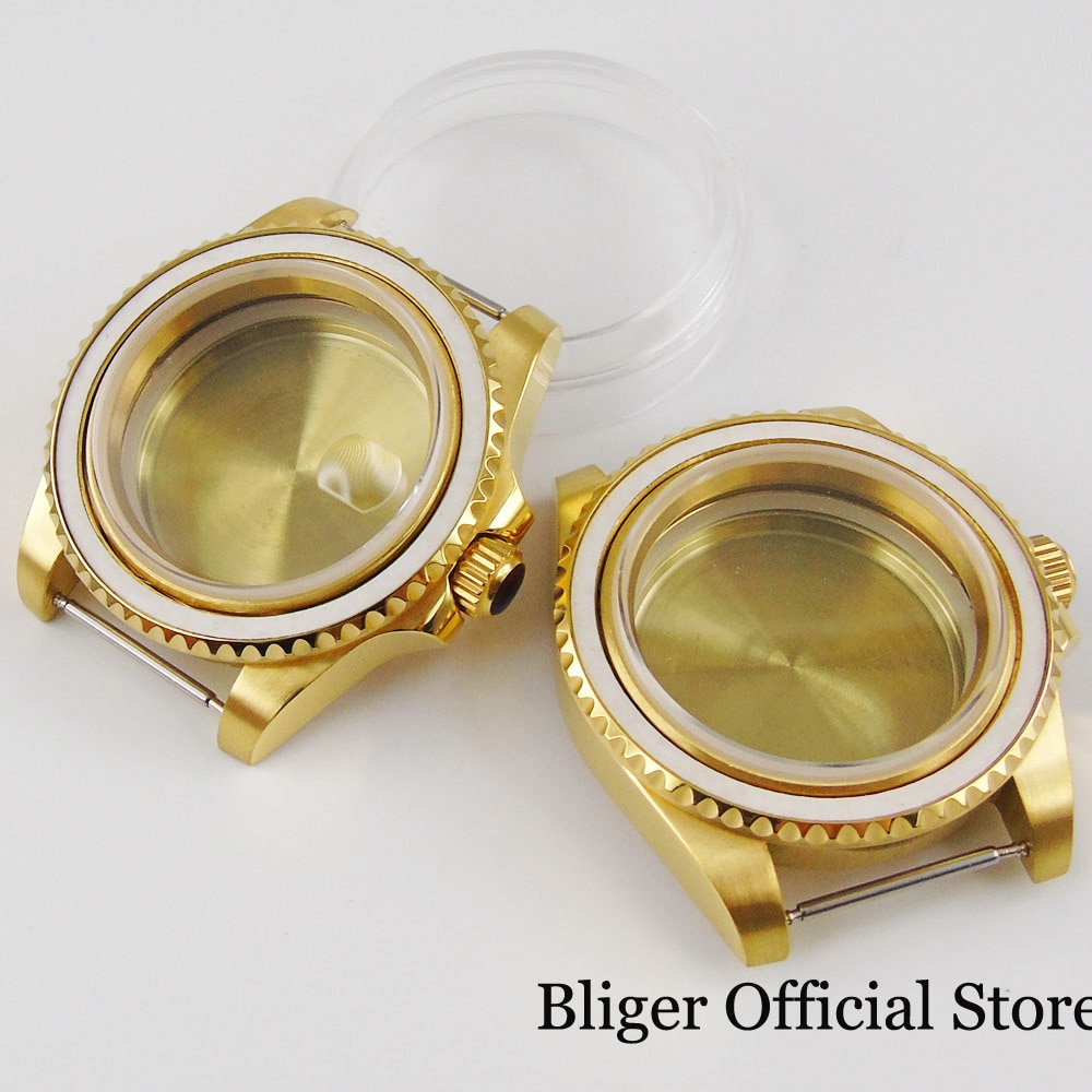 Gold Coated 40mm Watch Case Sapphire Crystal Fit NH35 NH35A Movement Solid Backcover