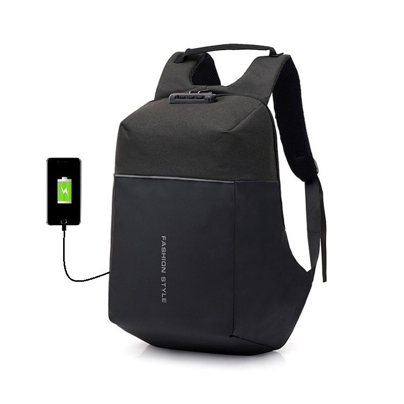 Men's USB rechargeable password lock anti-theft backpack busines computer backpack Teenager Students Travel School Bag: Set 4
