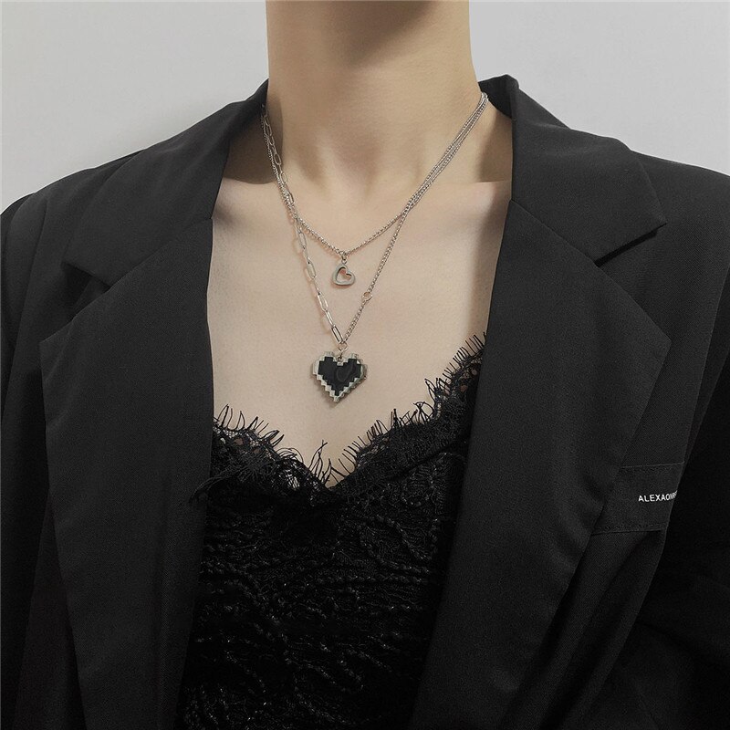 Korean Stainless Steel Choker Layered Necklace Women Punk Trendy Dainty Chain Statement Pendant Hip Hop Jewelry: x618