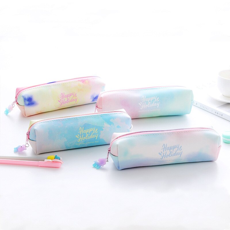 Estuche de lápices de colores, estuche escolar de cuero, papelería, bolsa de almacenamiento de objetos pequeños