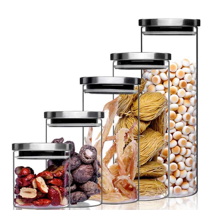 350ml/600ml/950ml/1200ml Glass Sealed Storage Can Moisture-proof Glass Storage Tank with Stainless Steel Lid