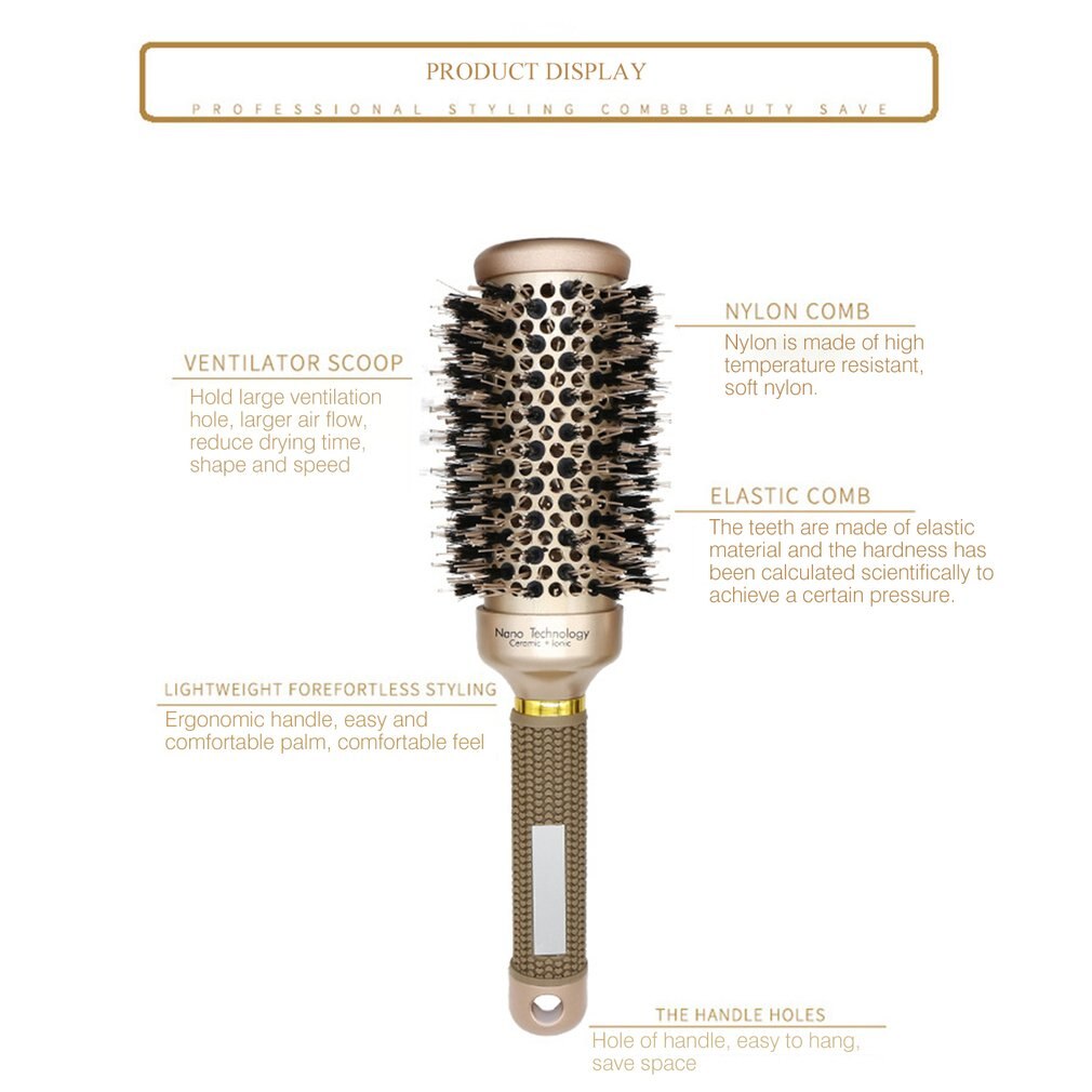 Rodillo peine cepillo de pelo redondo herramienta de cuidado del cabello Cerda Natural cepillo para pelo rizado peine esponjoso cepillo de peluquería