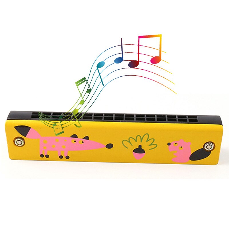 Cute Wooden Harmonica Toys Musical Instruments 16 Holes Double-Row Blow Beginner Music Educational Toy Woodwind Mouth For Kids