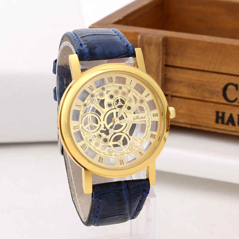 Foloy Watch For Men PU Leather Band Hollowing out Analog Alloy Quartz Wrist Watches Men Watch Clock: 4