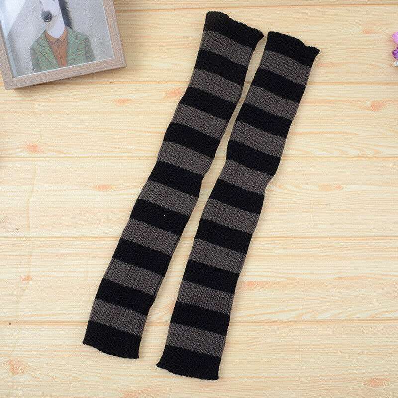 Calentadores de piernas de estilo gótico para mujer, medias de punto cálidas y sueltas, estilo Punk, con rayas japonesas, Lolita, cubierta de calentar los pies