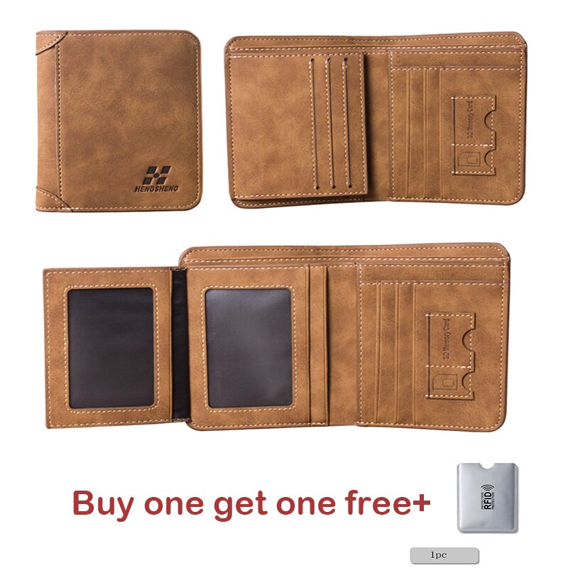 Men's Wallet Short Frosted Leather Wallet Retro Three Fold Vertical Wallet Youth Korean Multi-card Wallet Men