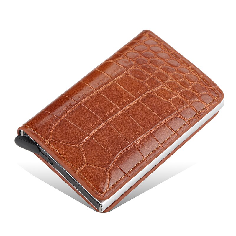 Aluminium Metal Credit Business Mini Card Wallet Man Vrouwen Smart Wallet Visitekaarthouder Rfid Portemonnee: brown