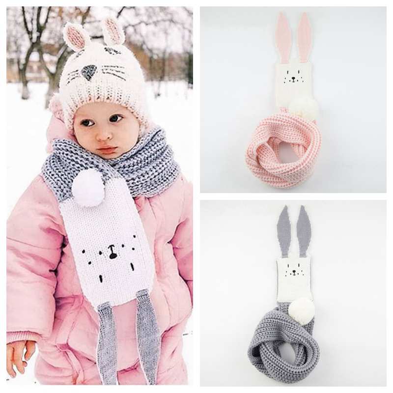 Nette Karikatur Kaninchen Baby Schal Winter Warme Baby Mädchen Jungen Schals Weiche Gestrickte Hals Wärmer freundlicher freundlicher Schals