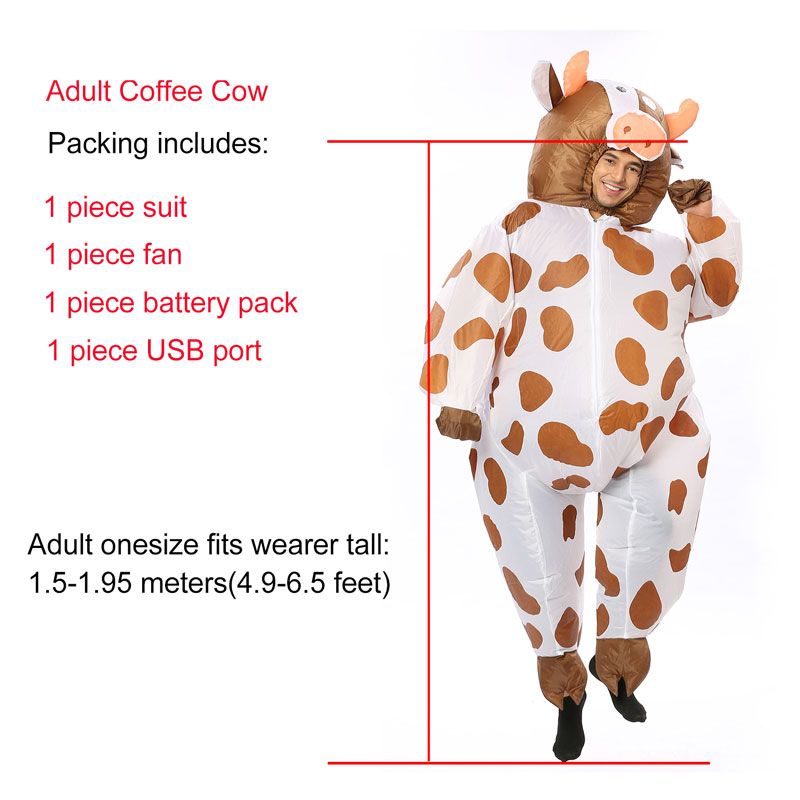 Aufblasbare Kuh Kostüm für Erwachsene Frauen Männer Kind Junge Mädchen Halloween Party Karneval Cosplay Kleid Schlag hoch Anzug Ebene Maskottchen Outfit: Erwachsene Kaffee Kuh