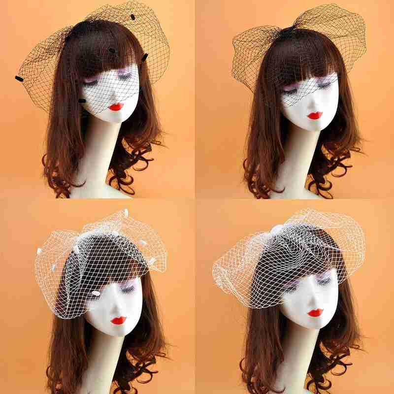 Vintage Simple Bridal Net Birdcage Veils Black Polka Dot Big Mesh Hairpin Brooch Headdress Fascinator Face Veils With Comb