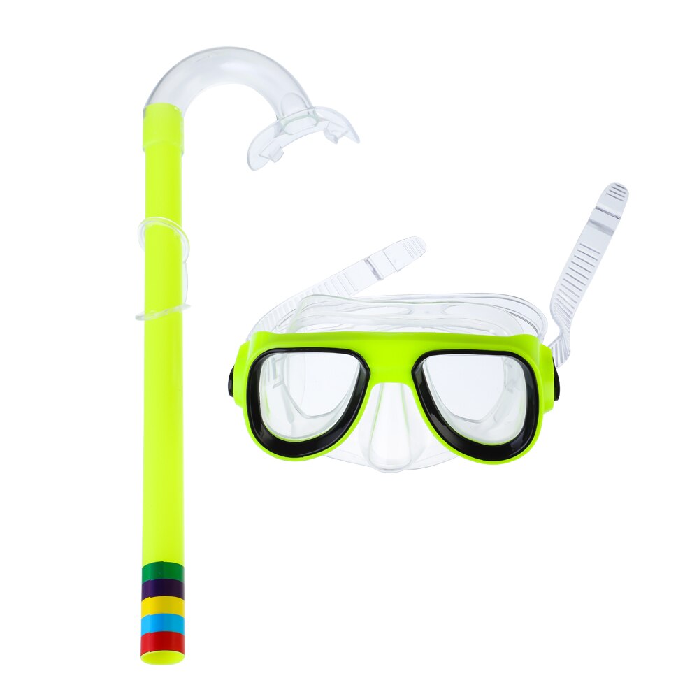 SFIT Swimming Goggles Underwater Anti Fog Half Face Nose Clip Glasses Diving Bikini Tempered Glass Lens Snorkel Goggles: children yellow  set