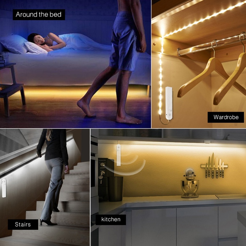 Pir trådløs bevegelsessensor ledet nattlys sengeskap trapp sensor lys luminaria usb 5v ledet stripe nattlampe til tv bakgrunnsbelysning
