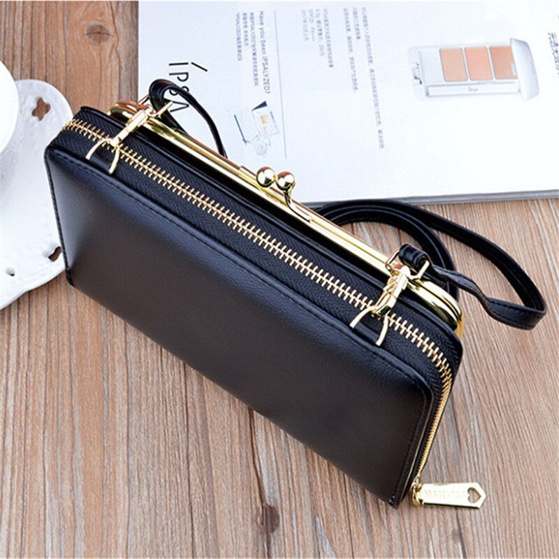 Vrouwen Tas Grote Scherm Telefoon Tas Vrouwen Portemonnee Lange Rits Schoudertas Mode Messenger Bag Portemonnee Lederen Crossbody portemonnee