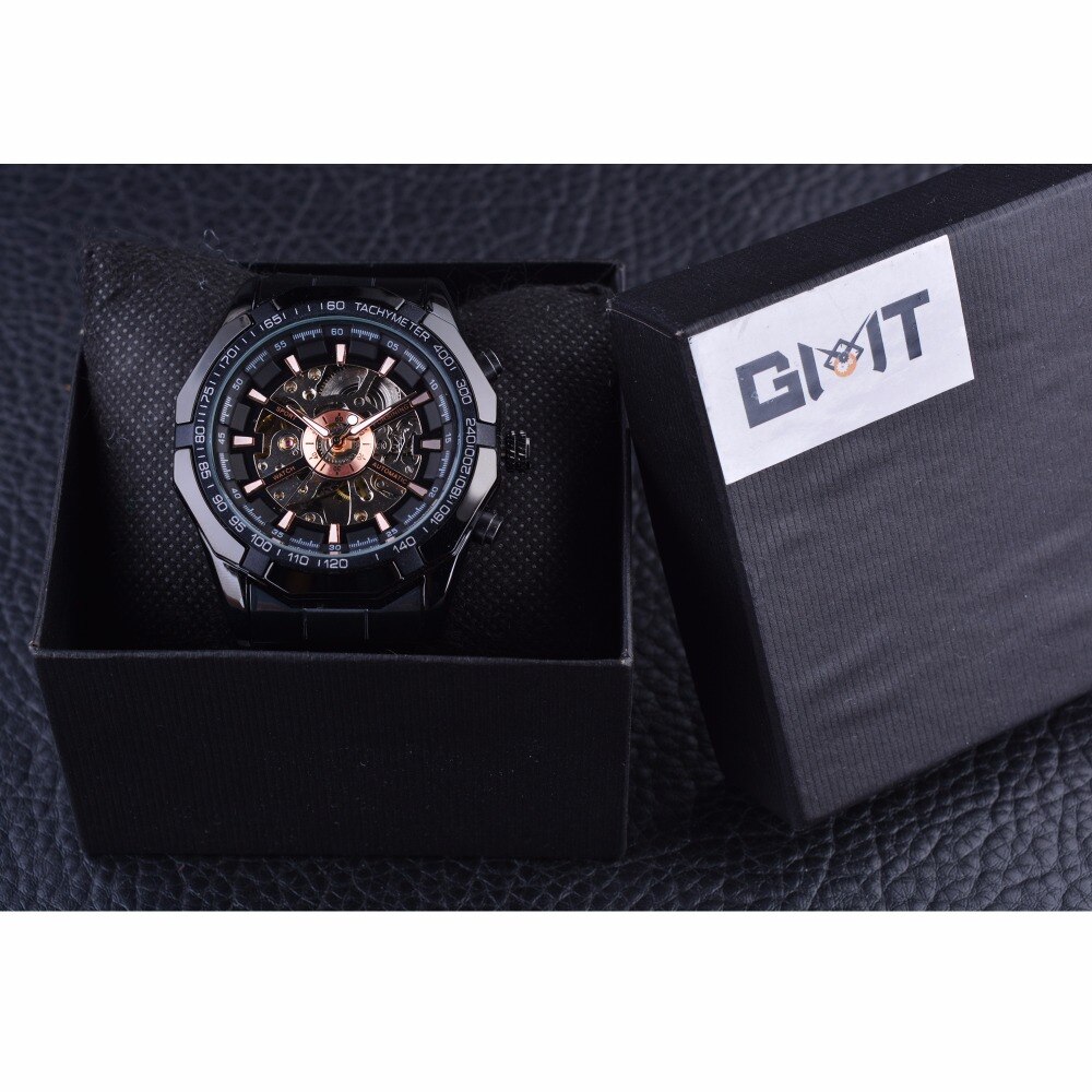 Forsining Sport Racing Skelet Rvs Black Golden Dial Top Luxe Horloges Mannen Horloge Automatische Horloge