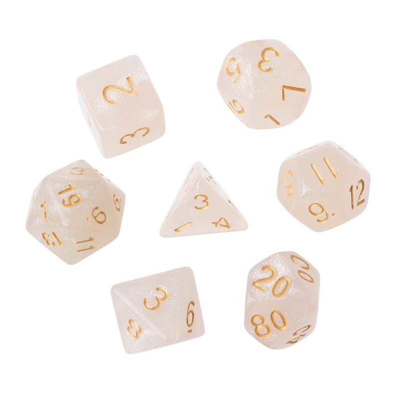 7 stk flimrende polyedriske terninger til dragon pathfinder  d20 d12 2 xd 10 d8 d6 d4