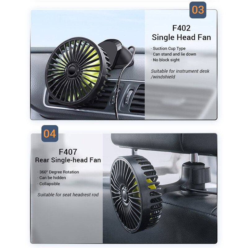 Ventilador de coche USB de 12V-24V para salpicadero, ventiladores de circulación de aire ABS de tres velocidades, ventilador de enfriamiento de verano, Ventilador de alto flujo de aire en accesorios de verano