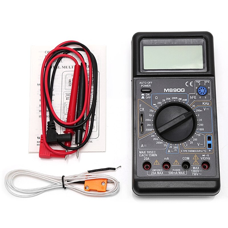 M890G Digital Multimeter DMM AC DC Volt Amp ohm Temperature Meter Frequency
